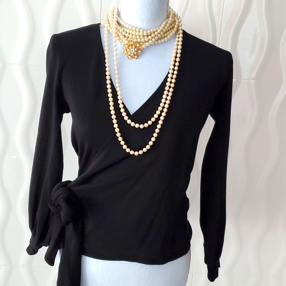 Halogen Tops - HALOGEN WRAP TOP XS/SMALL BLACK